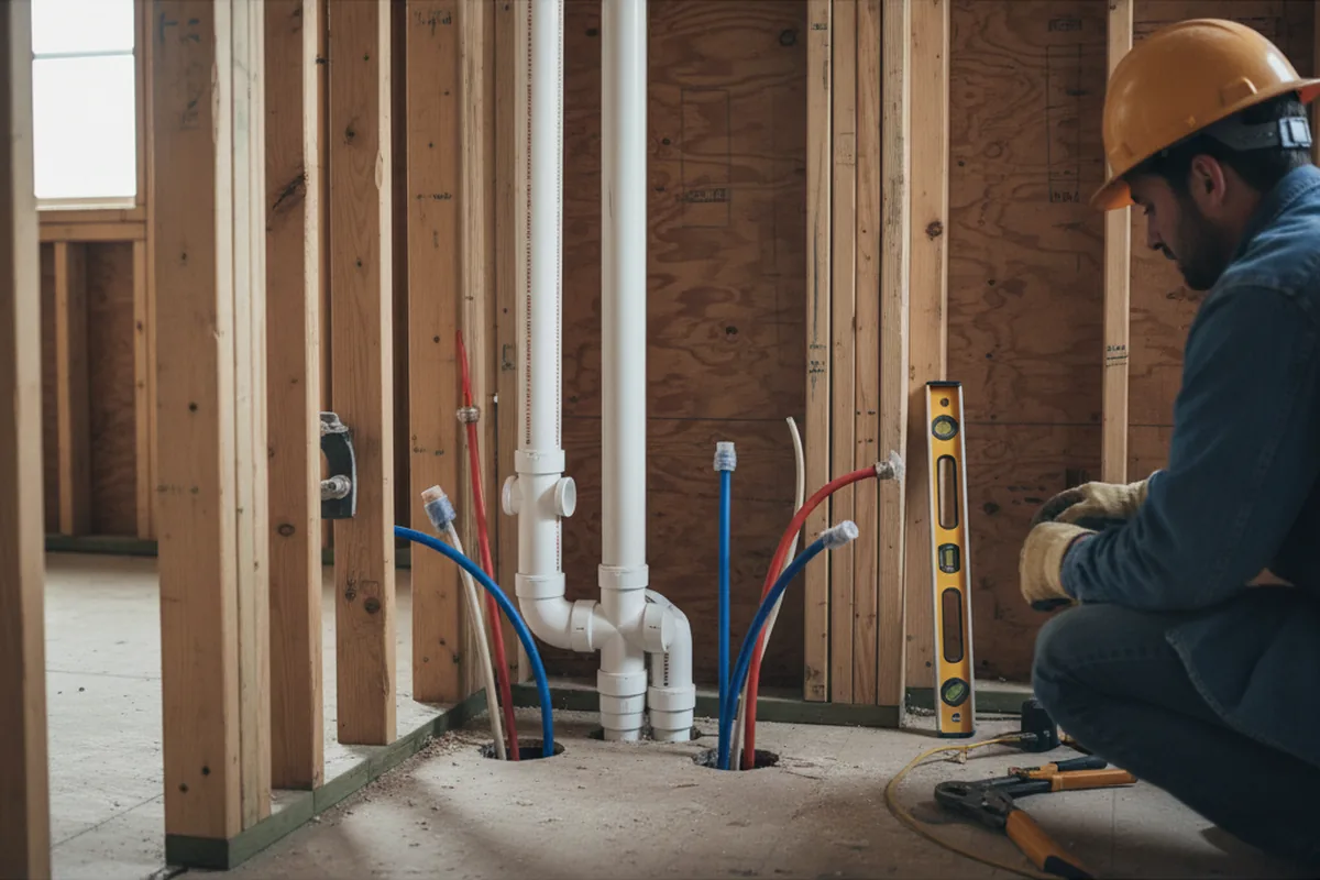 Drain and supply rough-in during Sump Pump Repair in Millerton